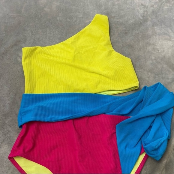 New! Beach Riot Carlie Retro Pink Colorblock One Piece Swimsuit 3903 - Picture 8 of 9